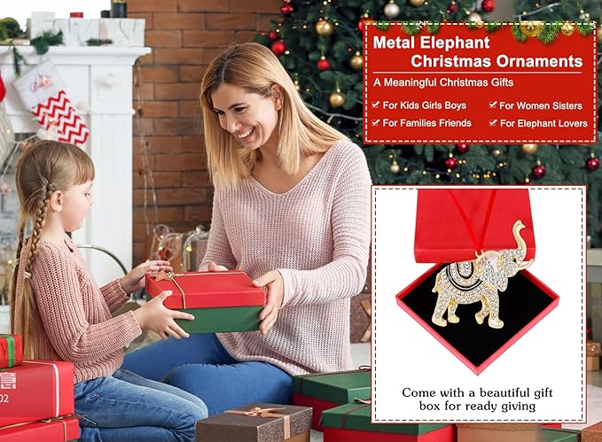 WhatSign Elephant Ornament for Christmas Tree - Metal Cute Elephant Party Decorations Hanging Ornament Keepsake Gifts for Kids Girls
