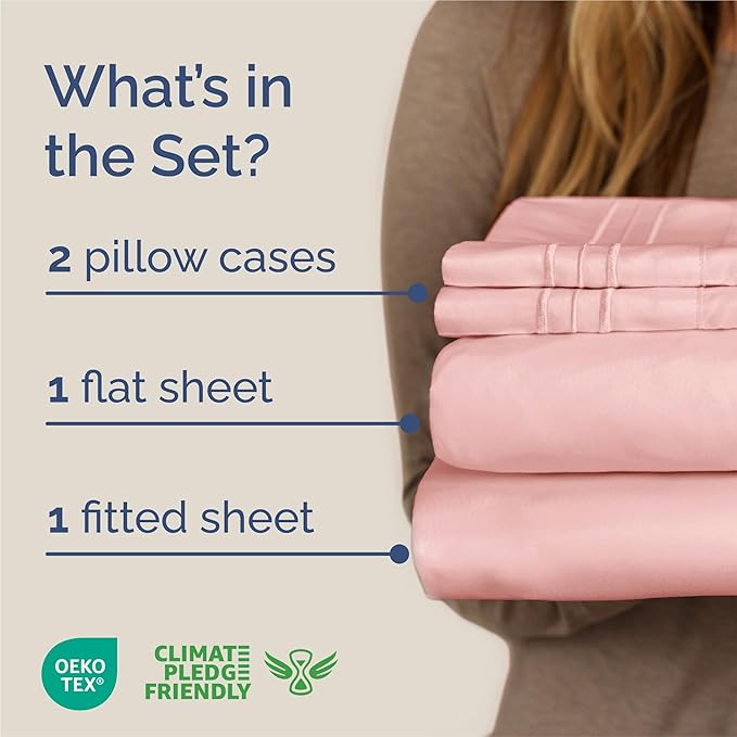 King Size 4 Piece Sheet Set - Comfy Breathable & Cooling Bed Sheets Set - Hotel Luxury Bedding for Women, Men, Kids, Teens, Boys & Girls - Deep Pockets, Ultra-Soft, Wrinkle Free - Oeko-Tex - Baby Pink