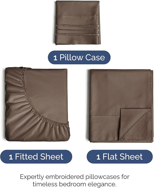 Twin XL Size 3 Piece Sheet Set - Comfy Breathable & Cooling Bed Sheets Set - Hotel Luxury Bedding for Women, Men, Kids, Teens, Boys & Girls - Deep Pockets, Ultra-Soft, Wrinkle Free - Oeko-Tex - Brown