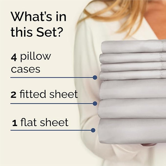 CGK Linens Split King 7 Piece Sheet Set - Cooling Sheets for Hot Sleepers - Hotel Luxury Bedding Set with 8-16 Inch Deep Pockets - 1 Flat & 2 Fitted & 4 Pillowcases - Soft & Wrinkle Free - Split King