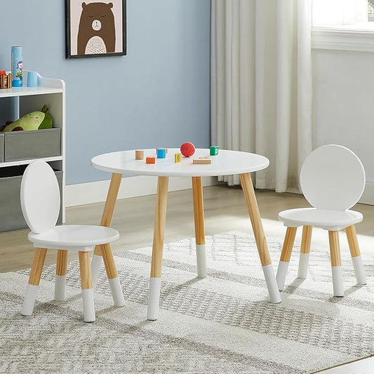 VECELO Kids Table and Chairs 3 Piece Set, Wooden Children Activity Furniture for Playroom and Classroom, Easy Assembly, White