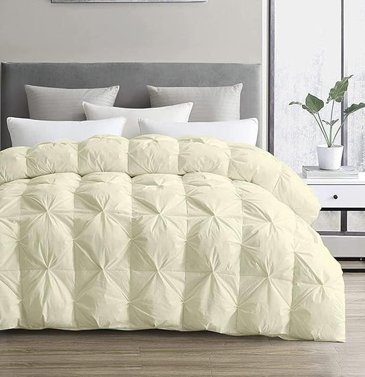 SLEEP-NEST All Season Luxury - Full Size Comforter 82x86 - Down Alternative 1 Piece Pinch Pleat Quilt with 8 Tabs - Ultra Soft, Lightweight Hotel Style Breathable Bedding, Pintuck Blanket - Ivory