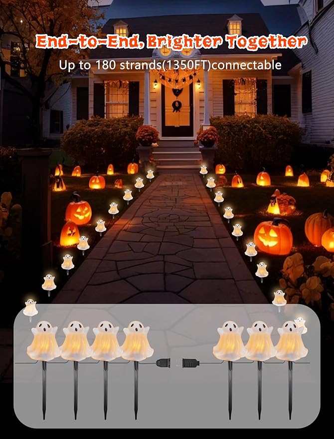 Halloween Pathway Lights Outdoor Decorations, 4PCS 3D Light-Up Ghost Garden Stake Lights, Waterproof Outdoor Lights for Yard, Lawn, Driveway, Halloween Decor