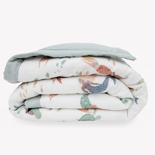 Little Unicorn Lofty Comforter Blanket | Super Soft & Breathable Muslin Fabric| Great for Play & Bedtime Blanket (Mermaid Party)
