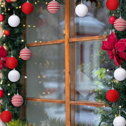 Syhood 9 Pcs 2.36 Inch Christmas Ball Ornaments Boho Farmhouse Jute Rope Hanging Balls Burlap Neutral Rustic Ornaments for Xmas Tree Holiday Wreath Garland Wedding Home(Red, White, Red and White)