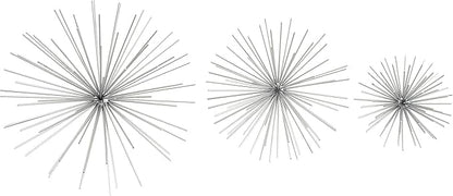 CosmoLiving by Cosmopolitan Metal Starburst Home Wall Decor 3D Wall Sculpture, Set of 3 Wall Art 6", 9", 11"W, Silver
