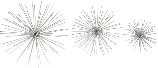 CosmoLiving by Cosmopolitan Metal Starburst Home Wall Decor 3D Wall Sculpture, Set of 3 Wall Art 6", 9", 11"W, Silver