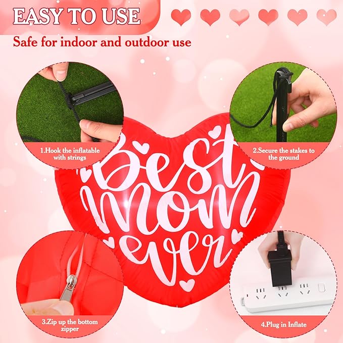 VIHOSE Happy Mother's Day Inflatables Decorations 3.9 ft Best Mom Ever Blow up Decor Heart LED Lights Inflatable Decor for Outdoor Yard Garden Lawn Decoration Mom Gifts Party Supplies