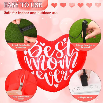 VIHOSE Happy Mother's Day Inflatables Decorations 3.9 ft Best Mom Ever Blow up Decor Heart LED Lights Inflatable Decor for Outdoor Yard Garden Lawn Decoration Mom Gifts Party Supplies
