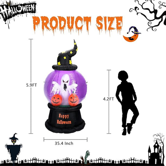 6 FT Tall Halloween inflatables Outdoor Decorations with Crystal Ball Build-in LEDs Blow Up Inflatable for Halloween Party Indoor, Outdoor, Yard, Garden, Lawn Decoration