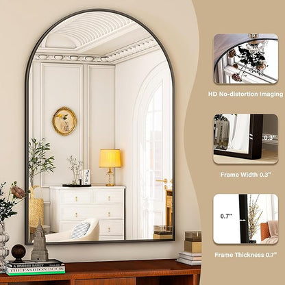 HARRITPURE 30"x40" Arched Bathroom Mirror - Black Wall Mounted Mirror - Black Arch Mirror - Aluminum Alloy Frame Bathroom Mirror Living Room, Bedroom, Bathroom and Entryway