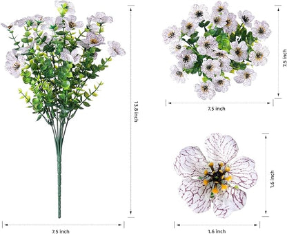 Artificial Flowers for Outdoor Indoor Garden Home Decoration, Faux Flower Daisy with Eucalyptus Leaves Fake Plants Greenery Boxwood Porch Patio, 12 Bundles (Creamy White)