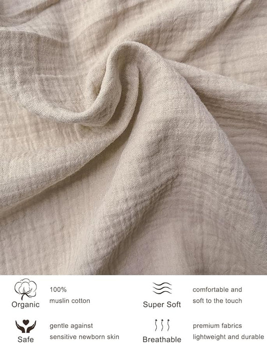 Khaki Neutral Crib Sheets for Baby Girl, Muslin Cotton Crib Sheets for Standard Crib Mattress, 28" x 52" Toddler Bed Sheet (46C-08)