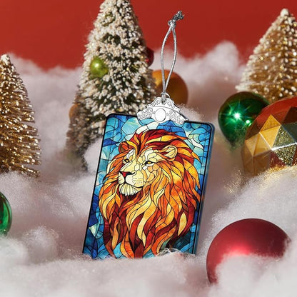 Lion Stained Glass Ornament, 2025 Christmas Tree Hanging Decoration for Gift Exchange or Stocking Stuffer, Holiday Safari Animal Decor, 3.8 x 2.4 Inch