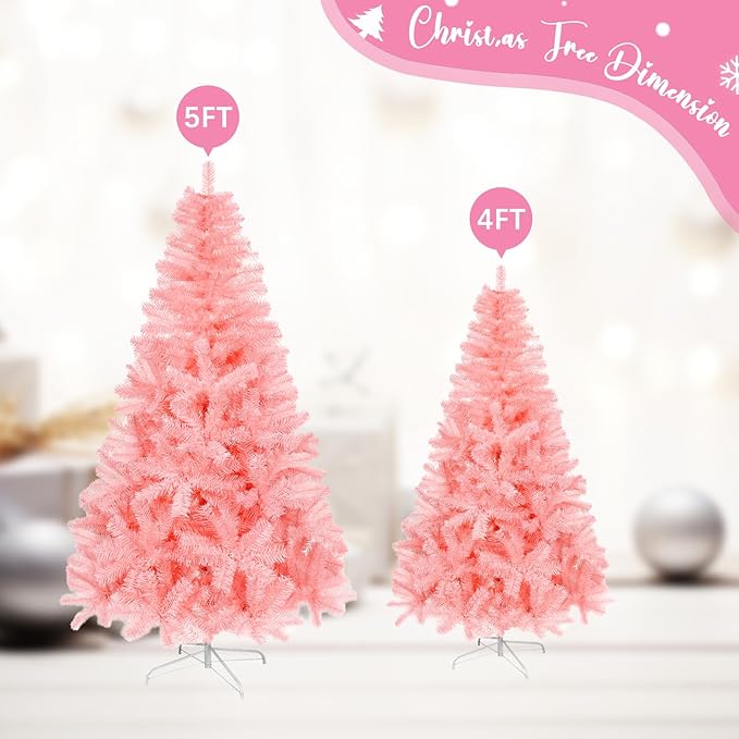 4ft Artificial Christmas Tree, Arbol de Navidad with 450 Branch Tips, Premium North Valley Spruce with Foldable Base Stand, Xmas Tree for Home, Office,Party Decoration-Pink