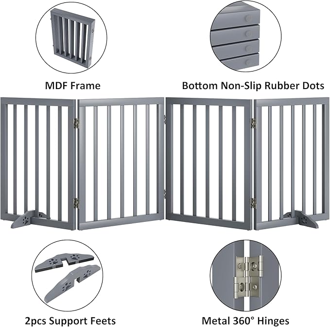 Dog Gates for Doorways 74-Inch Wide Freestanding Pet Gates for Dogs 24-inch Tall Dog Gates Indoor Stair House Dog Fence with Support Feet