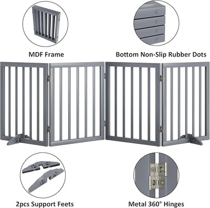 Dog Gates for Doorways 74-Inch Wide Freestanding Pet Gates for Dogs 24-inch Tall Dog Gates Indoor Stair House Dog Fence with Support Feet