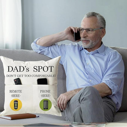 Father's Day Throw Pillow Case, Dad's Spot Throw Pillow Covers 18 x 18 Inch，Dad Gifts from Daughter Son，Birthday Christmas Thanksgiving Day Gifts for Papa Stepdad ，2-Pocket