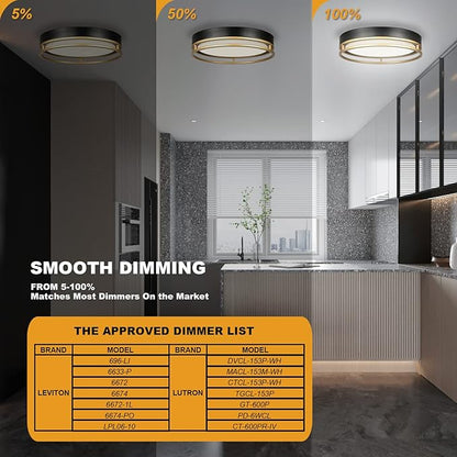 12.5 Inch LED Flush Mount Ceiling Light Fixture, 26W, Super Bright 1700 Lumens, 3 Color 3000K/4000K/5000K, Dimmable Ceiling Lamp for Bedroom Hallway Bathroom Kitchen Laundry (Black Gold)