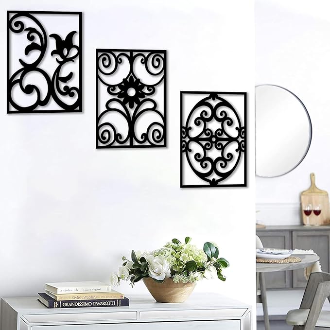 CHATYOUNG Metal Boho Wall Art - 3 Piece Modern Minimalist Wall Sculptures Geometric Black and White Artwork for Living Room Bedroom Kitchen Home Office Decor 36x16 IN