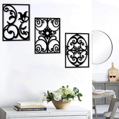 CHATYOUNG Metal Boho Wall Art - 3 Piece Modern Minimalist Wall Sculptures Geometric Black and White Artwork for Living Room Bedroom Kitchen Home Office Decor 36x16 IN