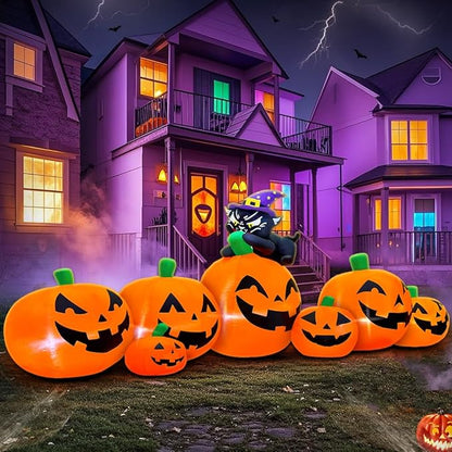 8FT Halloween Inflatables Pumpkin Decorations with Black Cat Decoration Led Light Inflatable Outdoor Decorations Blow up Inflatables for Halloween Holiday Party Lawn Yard Garden Decor
