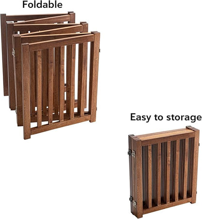 LZRS 6-Panel Extra-Wide Freestanding Wooden Dog Gate – 24”High Foldable Safety Pet Barrier for Doorways, Hallways, Kitchens, and Long Staircases, Durable Design fit Small to Medium Dogs, Oak