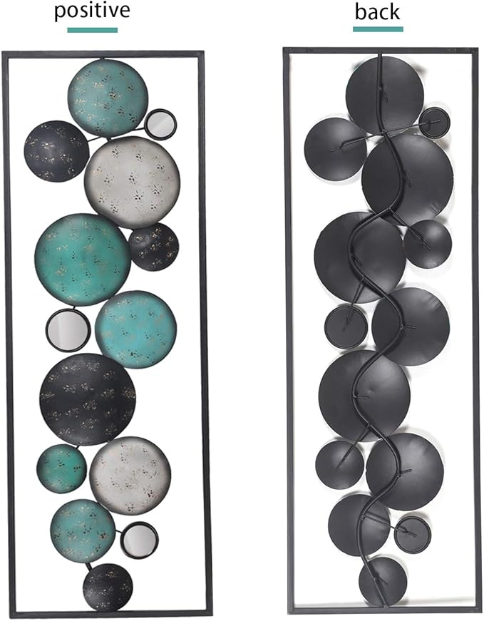 Adeco 35.2" Modern Wall Sculpture, Abstract Floating Patterned Shapes Rectangle Frame Metal Wall Decoration, Set of 2