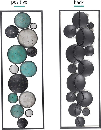 Adeco 35.2" Modern Wall Sculpture, Abstract Floating Patterned Shapes Rectangle Frame Metal Wall Decoration, Set of 2