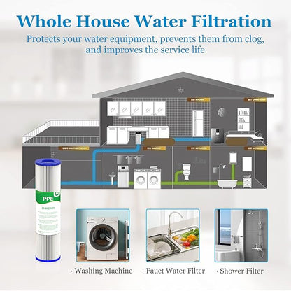 20 Micron Water Filter 10" x 2.5", 10-inch Whole House Sediment Pre-Filters for Well & Tap water, Replacement Cartridge for FXWPC, EQ-PFC35, ECP5-10, S1, 3WH-STDPL-F02, SPC-25-1005, 4-Pack