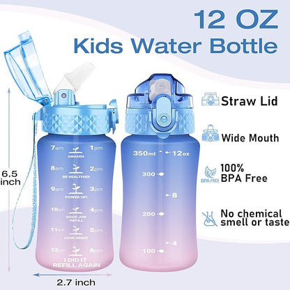 OLDLEY Kids Water Bottle for School, 12 oz, BPA-Free, Reusable, Leak-proof, Durable Tritan Plastic, One-handed Opening, Anti-dust Spout Cover
