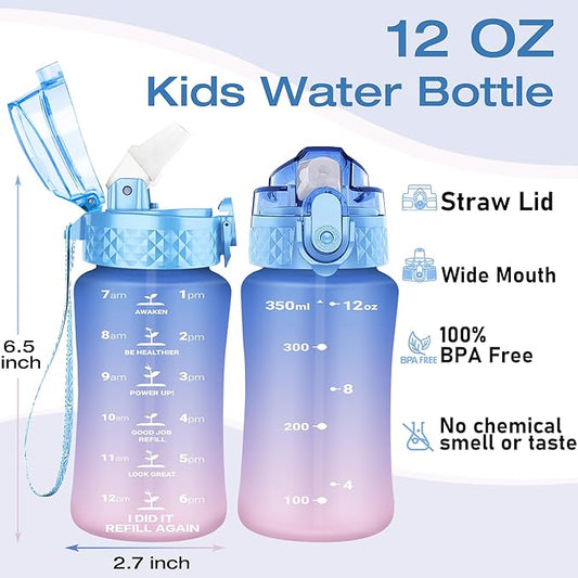 OLDLEY Kids Water Bottle for School, 12 oz, BPA-Free, Reusable, Leak-proof, Durable Tritan Plastic, One-handed Opening, Anti-dust Spout Cover