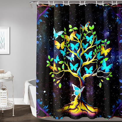 AILONEN Tree of Life Shower Curtain for Bathroom,Galaxy Starry Glowing Tree of Life Bath Curtain,Colorful Tree Shower Curtain Waterproof with 12 Plastic Hooks for Boys Girls Adults 72" W*72" H