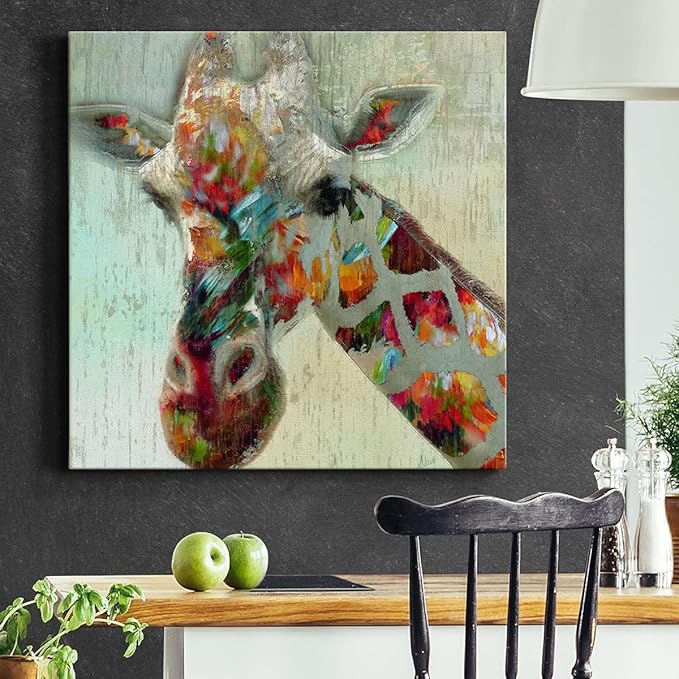 Abstract Wall Art Animals Poster for Bedroom and Living room,Paint Splash Giraffe Wall Art, Ready to Hang, 24'' x 24''