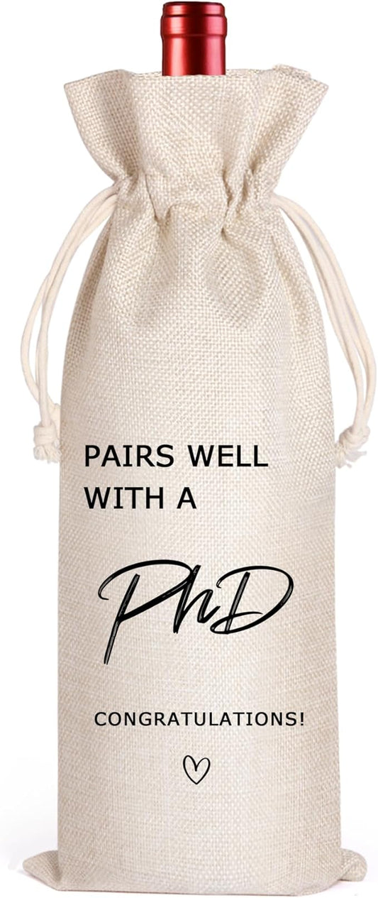 LANBAIHE Graduation PHD Gift, Graduation Wine Bag, Pairs Well with PhD, PhD Wine Bag, Gift for PhD, Gift for Doctors, Doctorate Graduation Gift