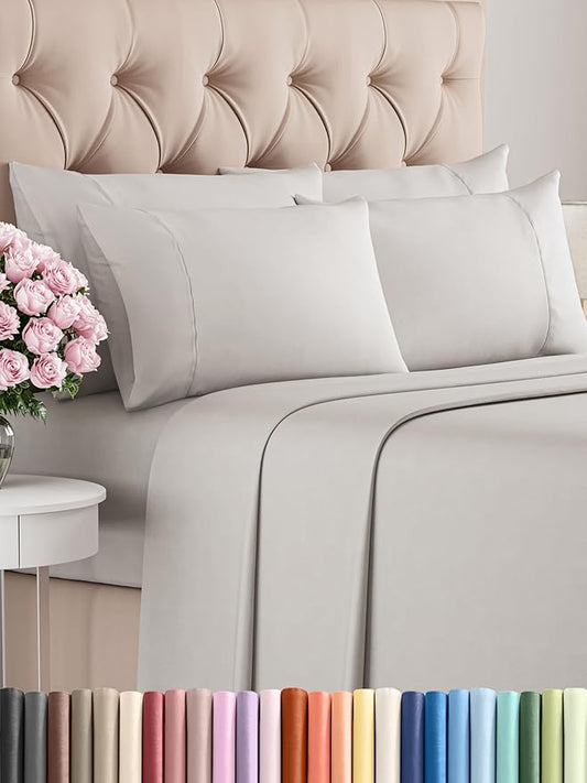 CGK Linens Full 6 Piece Sheet Set - Cooling Sheets for Hot Sleepers - Hotel Luxury Bedding Set w/ 8-16 Inch Deep Pockets - 1 Flat & 1 Fitted & 4 Pillowcases - Soft, Comfy & Wrinkle Free - French Grey