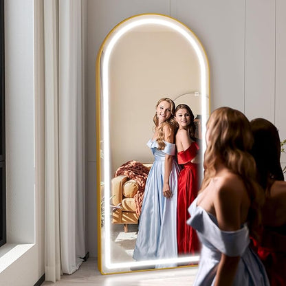 FENNIO Full Length Mirror with Lights, 71"x32" LED Full Body, Free Standing Lighted Floor Mirror, Wall Mounted Hanging Mirror for Bedroom, Salon, 3-Color Lighting [Tempered Glass]