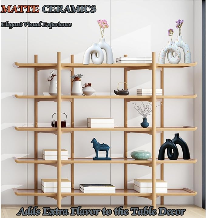 Hug Donut Decorative Vase Set,Minimalist Nordic Boho Style Vases Home Decor,Matte Ceramic Hollow Vase Decorations for Living Room Shelf, Bookshelf Mantle Entryway Table or Console Décor. (Multi)