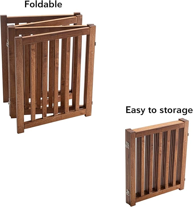 LZRS 4-Panel Wooden Free Standing Foldable Dog Gate – 24" High, Extra Wide Step-Over Safety Pet Gate for Doorways, Stairs, Hallways, Large Spaces & Playpen for Puppies Indoor Use, Oak