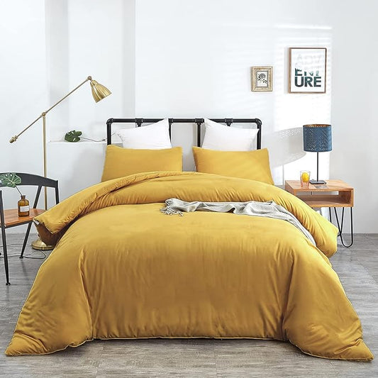 Wellboo Mustard Yellow Comforter Sets Queen Size Solid Ginger Bedding Comforters Women Men Plain Dark Yellow Quilts Modern Minimalist Gold Blankets Soft Vintage Bedroom Decor Aesthetic