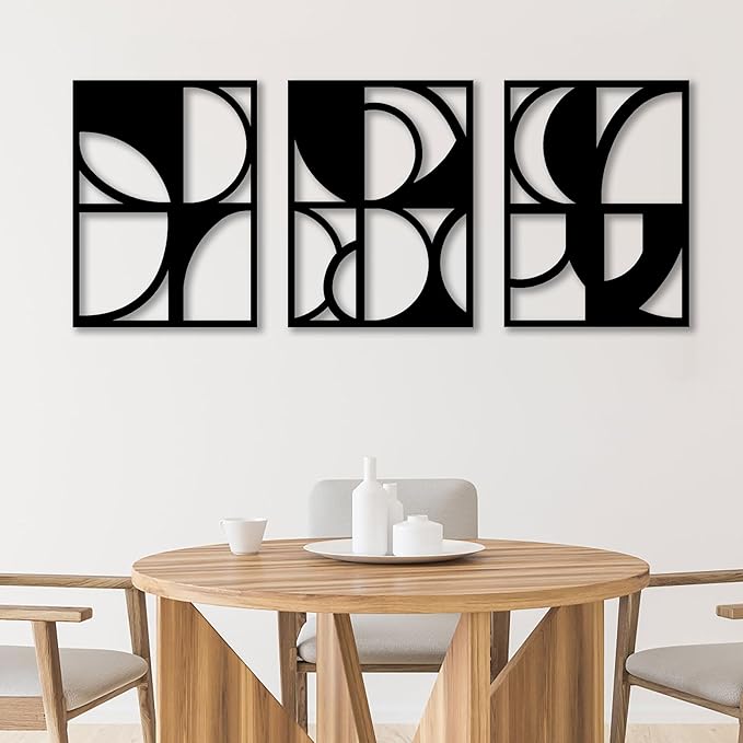 CHATYOUNG Metal Abstract Black Wall Art, 3 Piece Modern Minimalist Wall Sculptures Geometric Black and White Artwork for Living Room Bedroom Kitchen Home Office Decor 36L x 16W