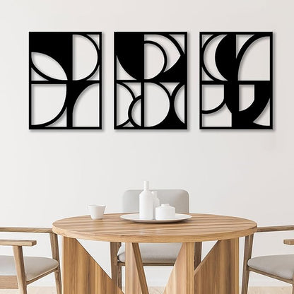 CHATYOUNG Metal Abstract Black Wall Art, 3 Piece Modern Minimalist Wall Sculptures Geometric Black and White Artwork for Living Room Bedroom Kitchen Home Office Decor 36L x 16W