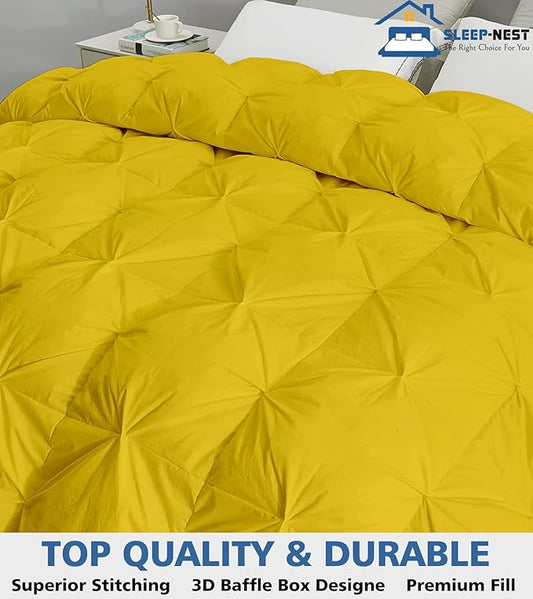 SLEEP-NEST Oversized King Comforter 136 x 120 Hotel Luxury Weighted Down Alternative Pinch Pleat 1 Piece Comforter with 8 Tabs/Loops 400 GSM-Box Stitched Extra Large Breathable Soft - Gold