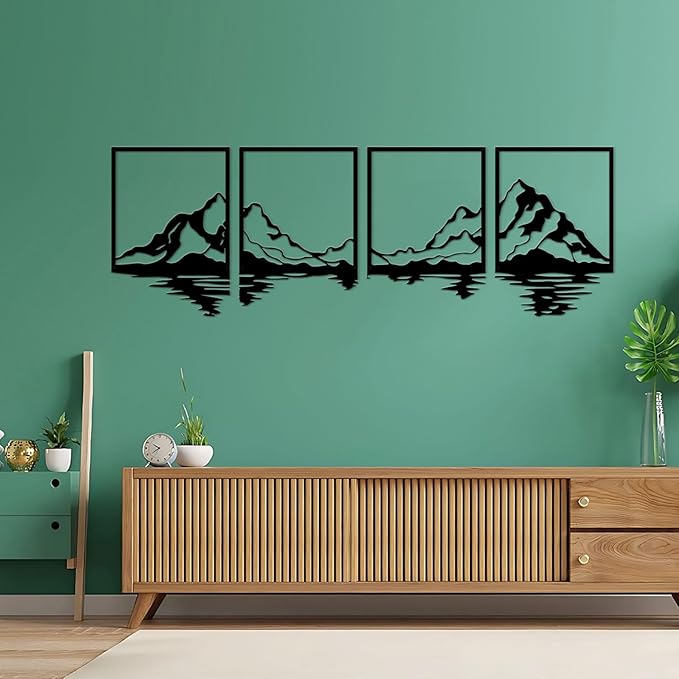 ESTART 4 PCS Metal Mountain Wall Art, Large Mountains Wall Decor, Mountain Forest Decorative Painting Suitable For Living Room Bedroom Office Indoor And Outdoor (Mountains Rivers)