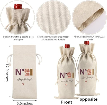 Happy 21st Birthday Party Decorations for Her Him, Cool 21st Birthday Gifts for Her Him Wine Bag, Unique 21 Year Old Birthday Gifts for Her Women Wine Bags, N° 21 Happy Birthday Wine Bag