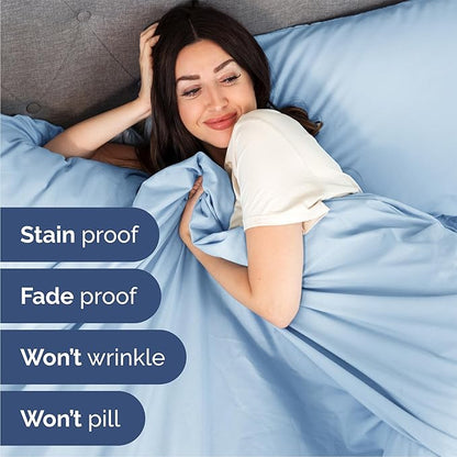CGK Linens Queen 6 Piece Sheet Set - Cooling Sheets for Hot Sleepers - Hotel Luxury Bedding Set with 8-16 Inch Deep Pockets - 1 Flat & 1 Fitted & 4 Pillowcases - Soft, Comfy & Wrinkle Free - Baby Blue