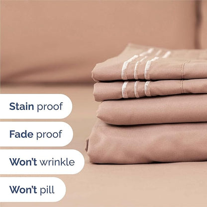 Split King Size 5 Piece Sheet Set - Comfy Breathable & Cooling Bed Sheets Set - Hotel Luxury Bedding for Women, Men, Kids, Teens, Boys & Girls - Deep Pockets, Soft and Wrinkle Free - Oeko-Tex - Mauve