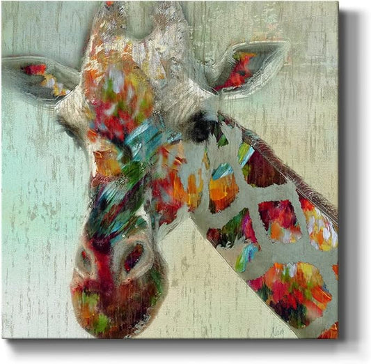 Abstract Wall Art Animals Poster for Bedroom and Living room,Paint Splash Giraffe Wall Art, Ready to Hang, 24'' x 24''