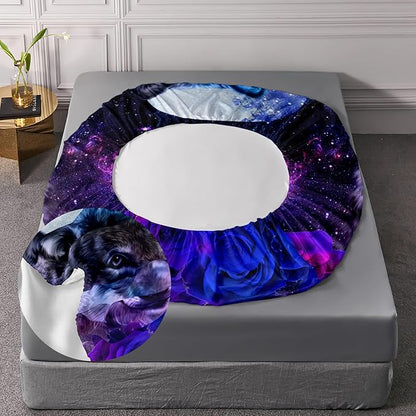 AILONEN Wolf Print Fitted Sheet Set Full Size, Moon Galaxy Wolf Bed Sheet Set Full,3 Pieces Full Romantic Blue Rose Wolf Fitted Sheet with 2 Pillowcases