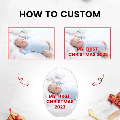 Personalized Christmas Ornaments 2025, Double-Side Custom Christmas Ornament, Oval Ceramic Photo Ornament Christmas Tree Decorations for Kids, Mom, Dad, Family, Loved One